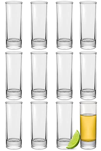 12 Schnapsgläser Hoch aus Glas 5cl - Spülmaschinenfest - Standfest dank dickem Boden - Shotgläser für jede Party von Praknu