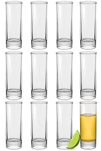 Praknu 12 Schnapsgläser Hoch aus Glas 5cl - Spülmaschinenfest - Standfest dank dickem Boden - Shotgläser für jede Party von Praknu