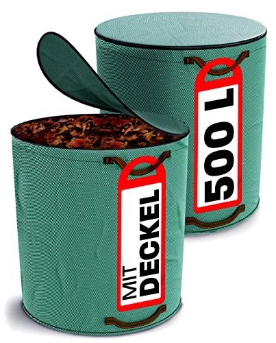 2x Gartenabfallsack mit Deckel 500L - XXL Groß - Laubsack Mit 4 Reißfesten Griffen - Stabil - Faltbar - Robustes Polypropylen 2x Gartenabfallsack mit Deckel 500L - XXL Groß - Laubsack Mit 4 Reißfesten Griffen - Stabil - Faltbar - Robustes Polypropylen von Praknu