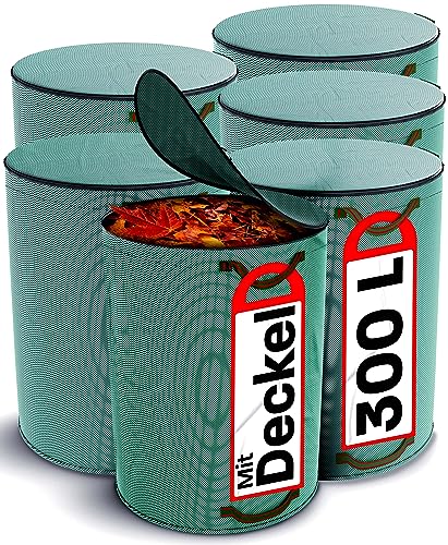 Praknu 6x Gartenabfallsack 300 Liter Mit Deckel - Laubsack Mit 4 Reißfesten Griffen - Stabil - Faltbar - Wiederverwendbar - Robustes Polypropylen von Praknu