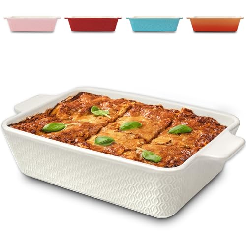 Praknu Auflaufform Groß aus Keramik - Für Lasagne, Tiramisu & Auflauf - Extra Hoher Rand - Eckig - Weiß von Praknu