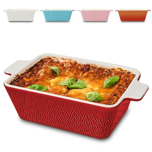 Auflaufform Keramik Rot für 2 Personen - Extra Hoher Rand - Für Lasagne, Tiramisu & Auflauf - Eckig von Praknu