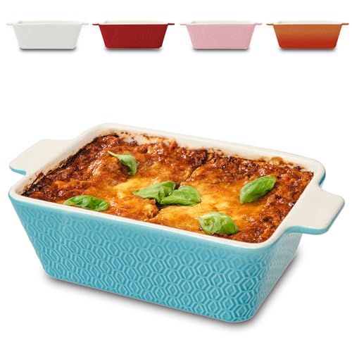 Auflaufform aus Keramik für 2 Personen - Für Lasagne, Tiramisu & Auflauf - Extra Hoher Rand - Eckig - Blau von Praknu