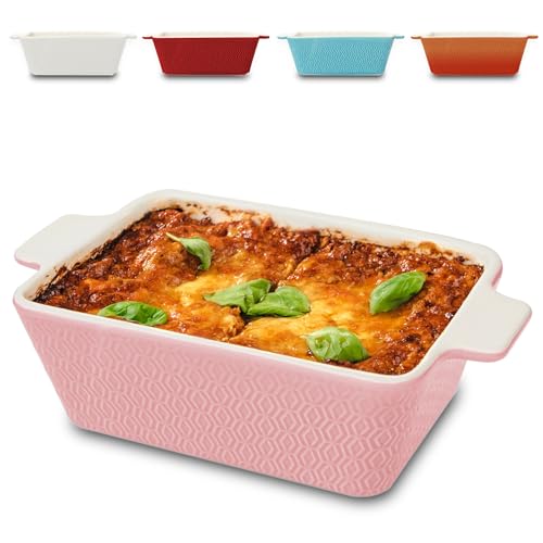 Auflaufform aus Keramik für 2 Personen - Für Lasagne, Tiramisu & Auflauf - Extra Hoher Rand - Eckig - Rosa von Praknu