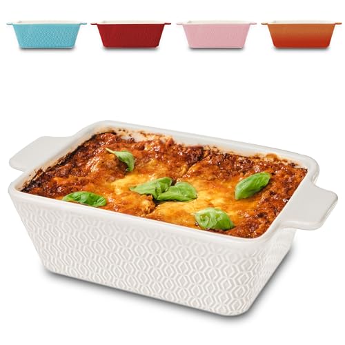 Auflaufform aus Keramik für 2 Personen - Für Lasagne, Tiramisu & Auflauf - Extra Hoher Rand - Eckig - Weiß von Praknu