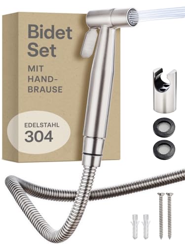 Bidet Set mit Handbrause, Schlauch und Halter Edelstahl Rostfrei - inkl. 2 Dichtungen von Praknu