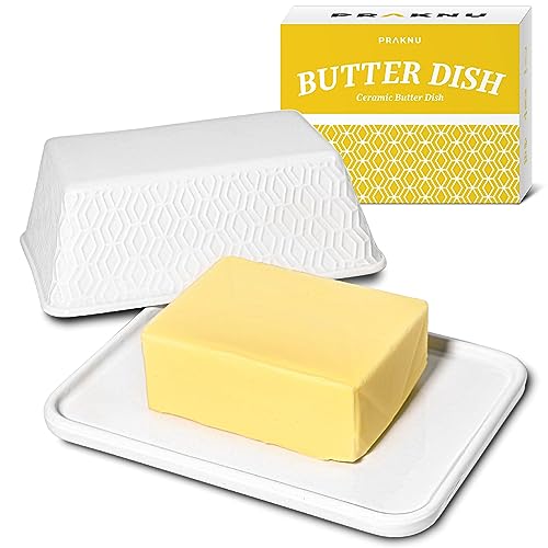 Butterdose Keramik Weiß für alle gängigen Butter (250g) - Hält Butter länger frisch - Spülmaschinengeeignet von Praknu