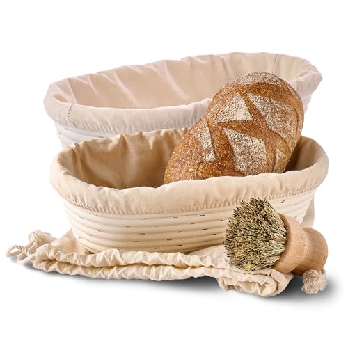 Gärkorb Oval 28cm 2erSet mit Bürste, Leinentuch & Brotbeutel - Brotkorb aus nachhaltigem Rattan - Zum Brotbacken - Brot Backen Zubehör Gärkorb Oval 28cm 2erSet mit Bürste, Leinentuch & Brotbeutel - Brotkorb aus nachhaltigem Rattan - Zum Brotbacken - Brot Backen Zubehör von Praknu