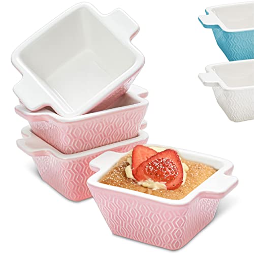 Mini Auflaufform Keramik 4er Set - Stapelbar - Kratz und Schnittfest - Für Ofen & Airfryer geeignet - Spülmaschinenfest - Rosa von Praknu