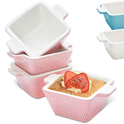 Praknu 4 Souffle Förmchen Keramik Set - Rosa 280ml - Backofenfest - Antihaftbeschichtet - Spülmaschinenfest - Eckig von Praknu