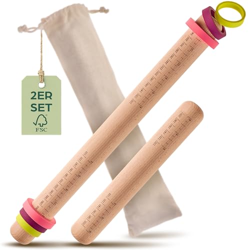 Praknu Nudelholz mit Abstandshalter - 2er Set - Teigroller aus nachhaltigem FSC® Holz - Für gleichmäßiges Ausrollen Praknu Nudelholz mit Abstandshalter - 2er Set - Teigroller aus nachhaltigem FSC® Holz - Für gleichmäßiges Ausrollen von Praknu