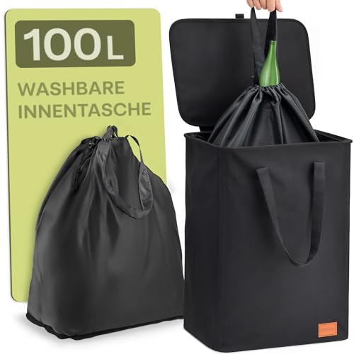 Praknu 100L Pfandflaschen Sammelbehälter Groß – Flaschensammler für Leergut & Altglas – Wasserdichtes, Robustes Oxford-Gewebe – Mit Tragetasche, Kordelzug & Doppelgriffen von Praknu