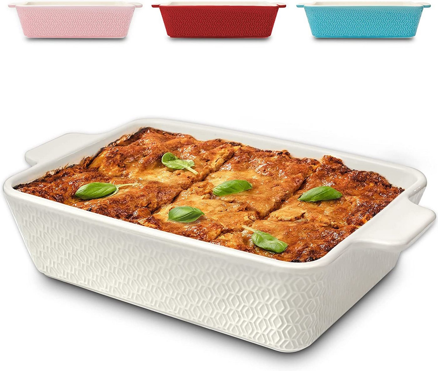Praknu Auflaufform Auflaufform Groß aus Keramik Weiß, Keramik, (1-St), Für 4 Personen Lasagne, Tiramisu & Auflauf - Hoher Rand - Rechteckig von Praknu