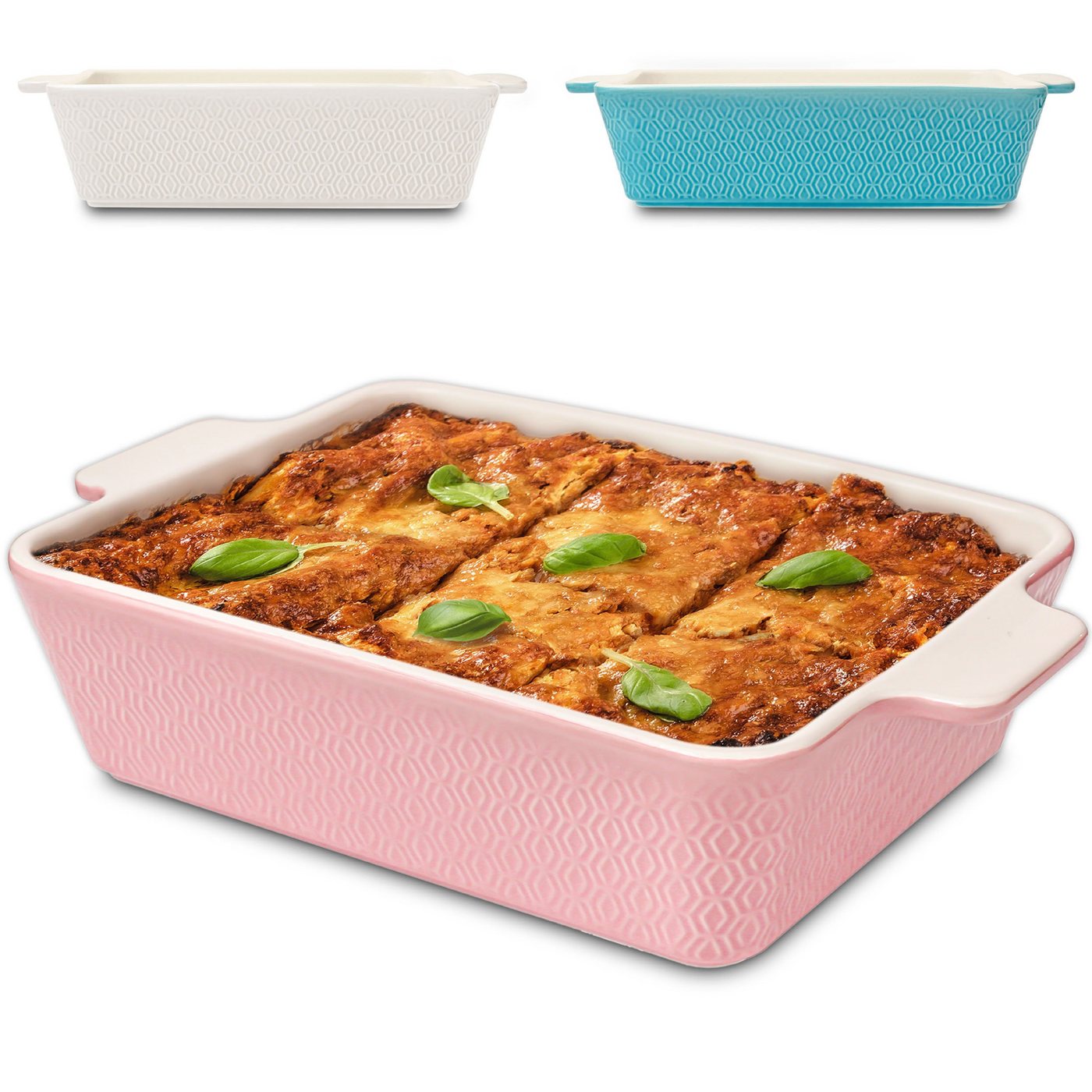 Praknu Auflaufform Groß Ofenfest Ofenform 28 cm - Hoher Rand Mit Antihaftbeschichtung, Porzellan - Keramik, (1-St), Für 4 Personen Lasagne, Tiramisu & Auflauf - Hoher Rand - Rechteckig von Praknu