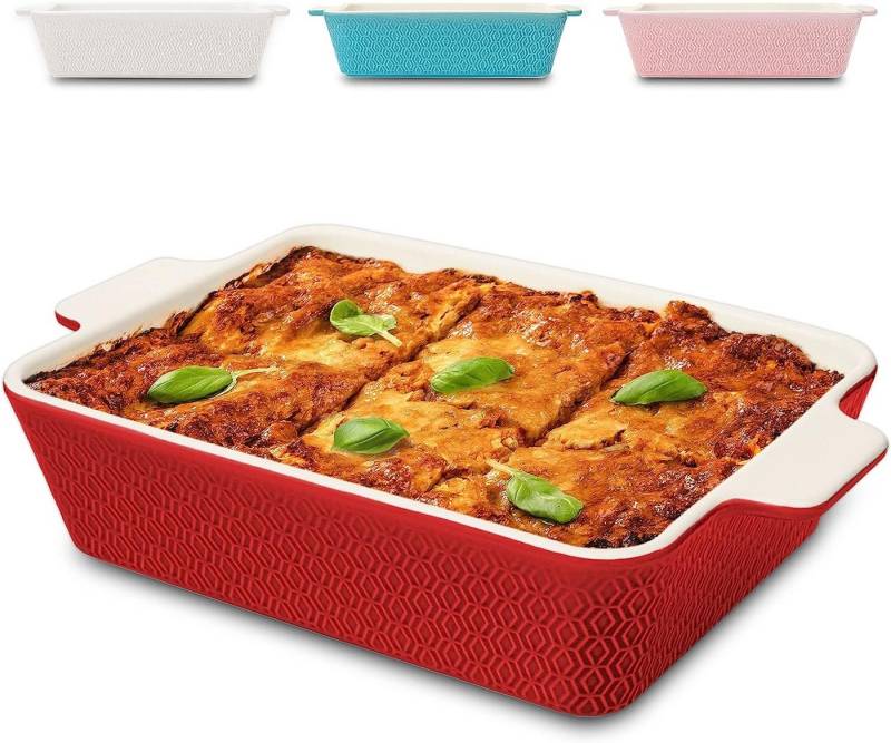 Praknu Auflaufform Auflaufform Groß aus Keramik Rot, Porzellan - Keramik, (1-St), Für 4 Personen Lasagne, Tiramisu & Auflauf - Hoher Rand - Rechteckig von Praknu