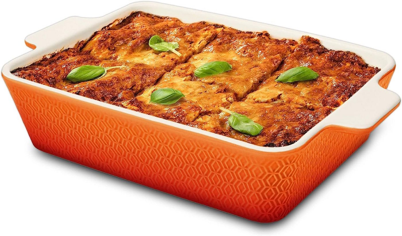 Praknu Auflaufform Auflaufform Groß aus Keramik Orangerot, Porzellan - Keramik, (1-St), Für 4 Personen Lasagne, Tiramisu & Auflauf - Hoher Rand - Rechteckig von Praknu