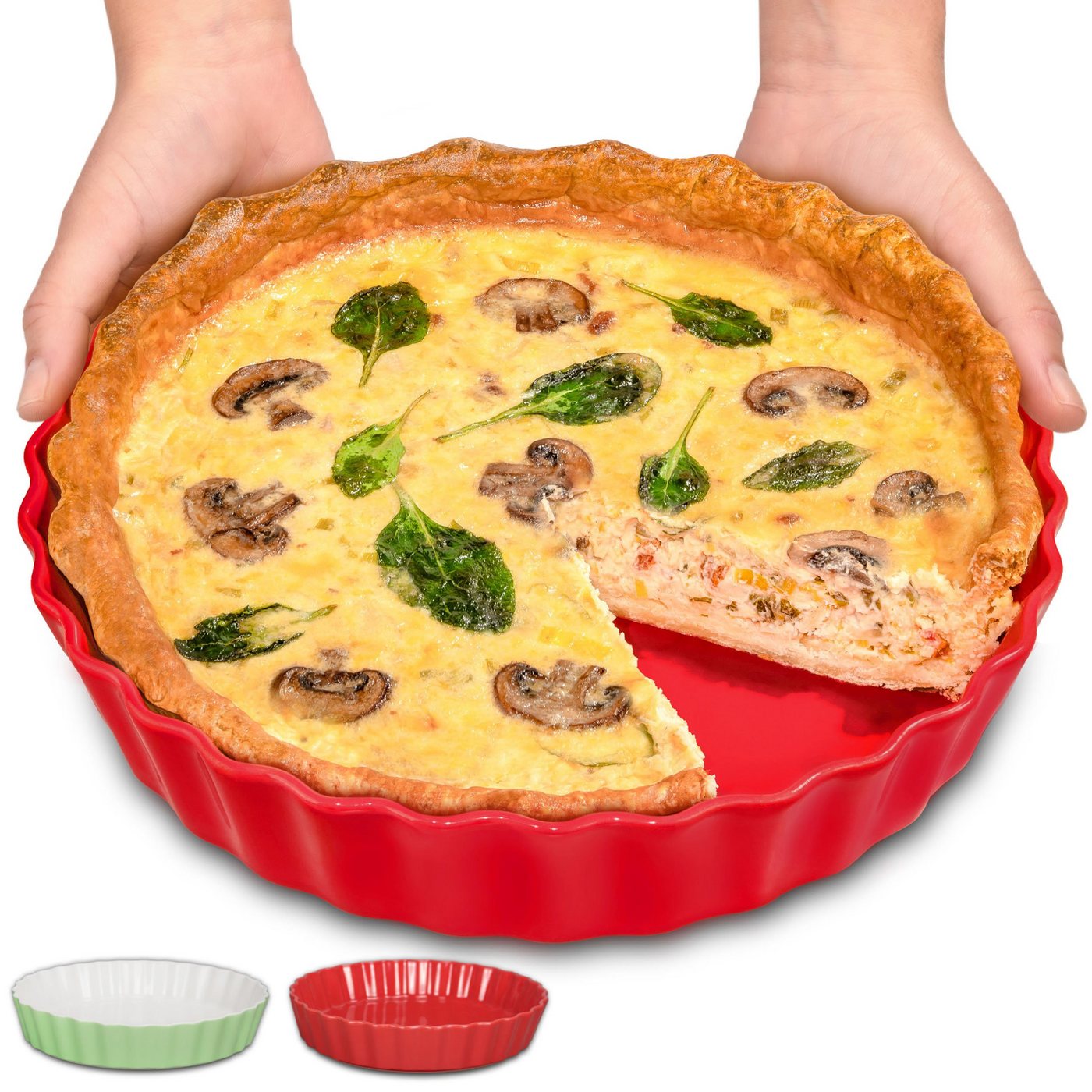 Praknu Auflaufform Tarteform Rot aus Keramik - ø 28 cm, Porzellan - Keramik, (1-St), Mit Antihaftbeschichtung - Einfach zu Reinigen - Plastikfrei Verpackt von Praknu