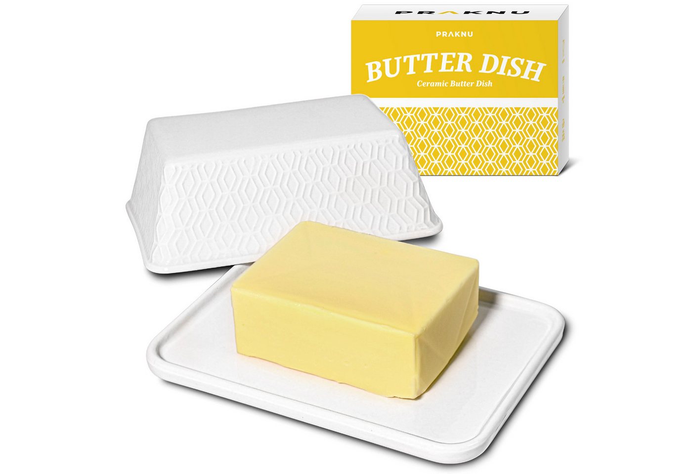 Praknu Butterdose Butterdose aus Keramik Weiß für 250g Butter, Keramik, (Packung, 1-tlg), Hält Butter länger frisch - Spülmaschinengeeignet von Praknu