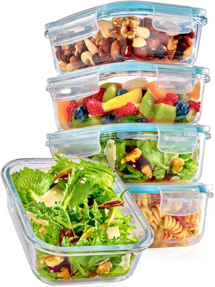 Praknu Frischhaltedose Glasbehälter mit Deckel - 4er Set Frischhaltedosen - 500 ml, Spezialglas, (4er Set), Glasbehälter zum Einfrieren - Spülmaschinenfest - BPA frei von Praknu