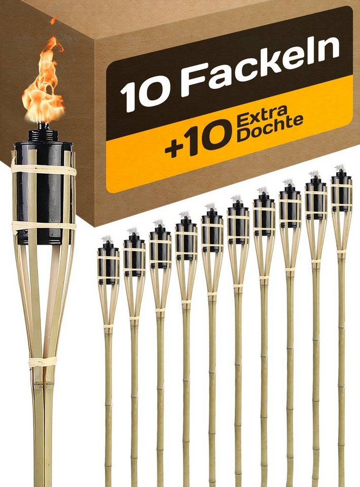 Praknu Gartenfackel 10er - Set aus Bambus 90 cm - lange Brenndauer - Naturfarben – 10, Lange Brenndauer, wetterfest, wiederbefüllbar, mehrfach nutzbar, dekorative Beleuchtung für Garten & Events, Feuer, langlebig, nachfüllbar, inkl. Ersatzdochte, windstabil, plastikfrei Praknu Gartenfackel 10er - Set aus Bambus 90 cm - lange Brenndauer - Naturfarben – 10, Lange Brenndauer, wetterfest, wiederbefüllbar, mehrfach nutzbar, dekorative Beleuchtung für Garten & Events, Feuer, langlebig, nachfüllbar, inkl. Ersatzdochte, windstabil, plastikfrei von Praknu