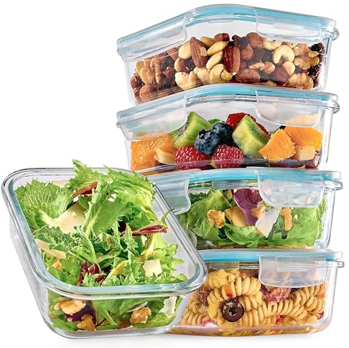 Praknu Glasbehälter mit Deckel - 8er Set Frischhaltedosen 1000ml - Stapelbar & Luftdicht - BPA-frei - Spülmaschinenfest - Gefrierschrank und Mikrowellengeeignet von Praknu