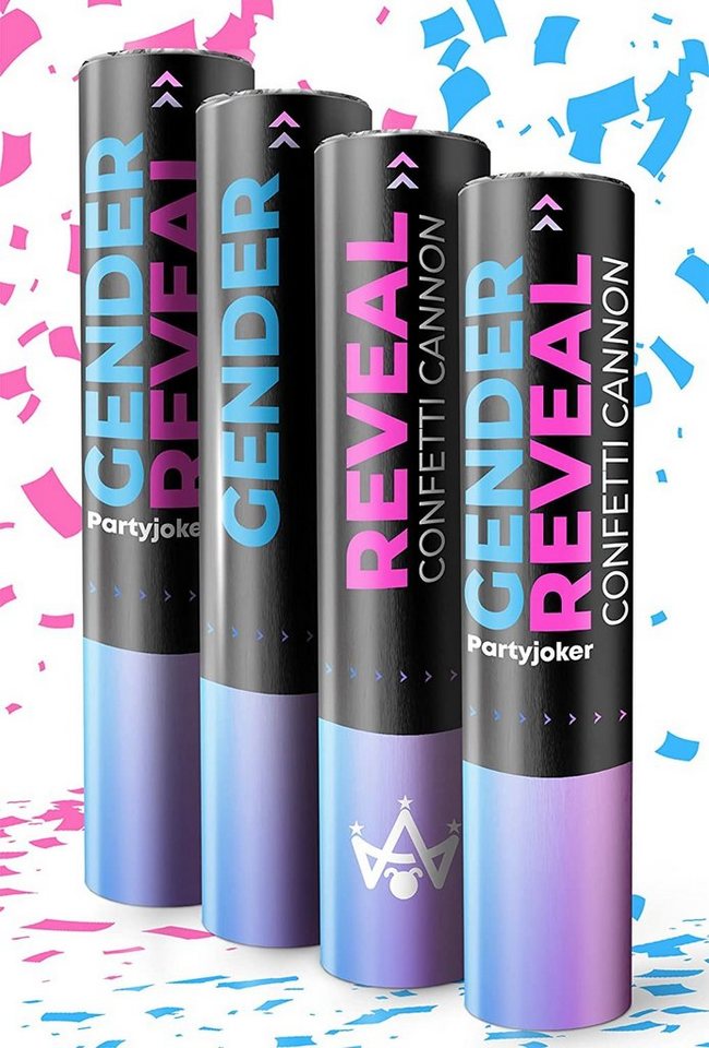 Praknu Konfetti 4 Gender Reveal Konfettikanonen 30cm, Biologisch Abbaubares FSC Konfetti, Einfach & Sicher zu Bedienen von Praknu