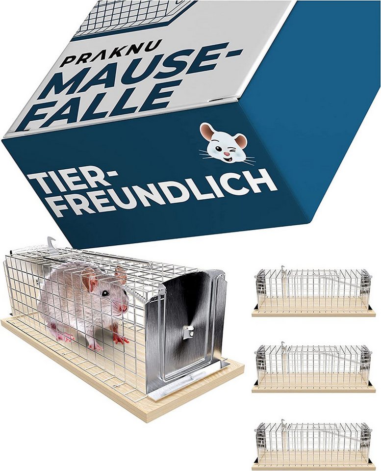 Praknu Lebendfalle 4 lebend Mausefallen Klein - Tierfreundlich & Wiederverwendbar, Aus nachhaltigem FSC Holz - Sofort Einsatzbereit von Praknu