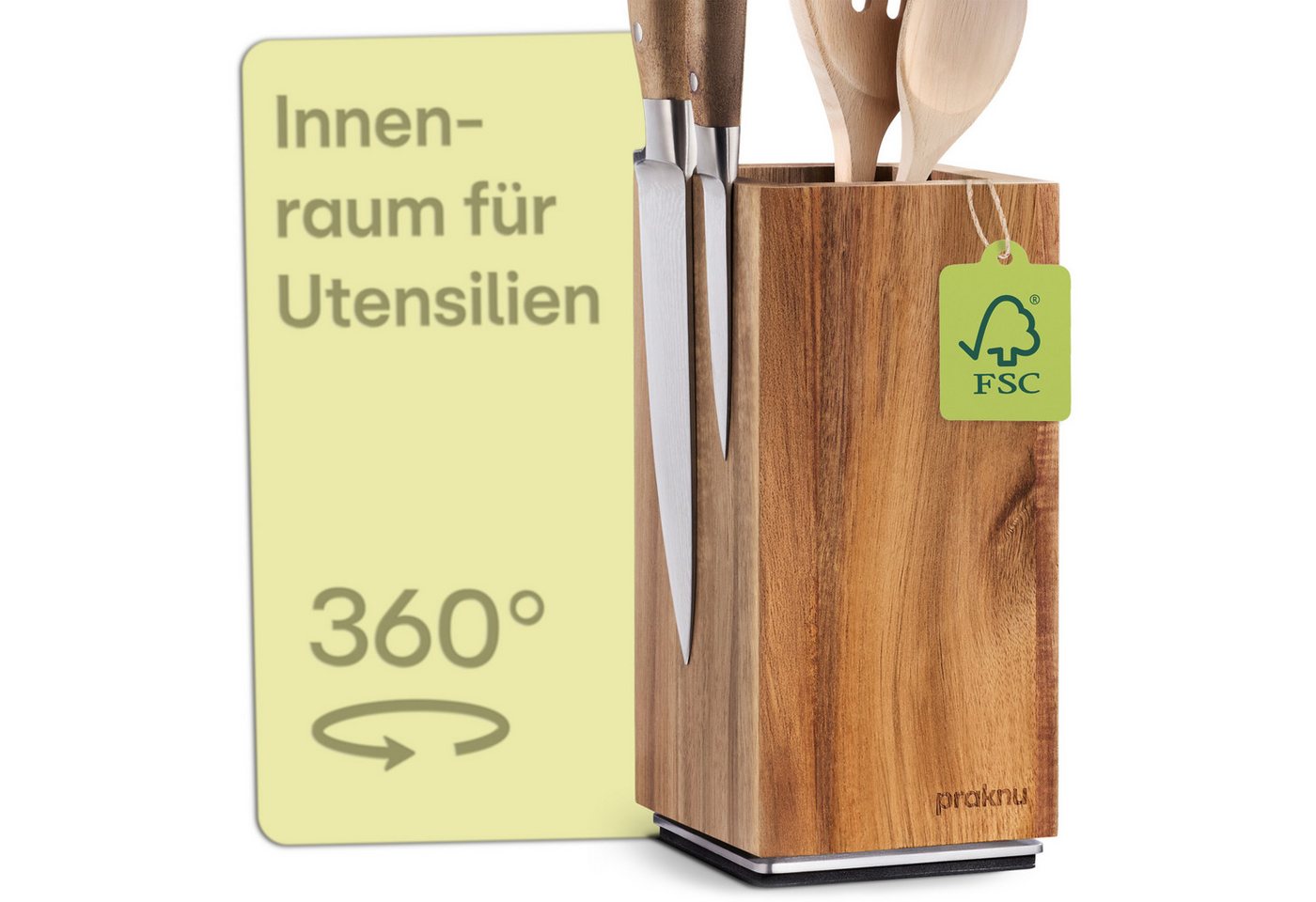 Praknu Magnet-Messerblock Messerblock Magnetisch 360° drehbar ohne Messer (1tlg), Rutschfest von Praknu