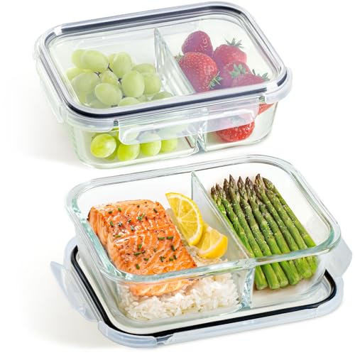 Praknu Meal Prep Boxen Glas 2 Fächer - 2er Set Glass Meal Prep Containers 1l - Luftdicht - Geeignet für Spülmaschine, Mikrowelle & Ofen Praknu Meal Prep Boxen Glas 2 Fächer - 2er Set Glass Meal Prep Containers 1l - Luftdicht - Geeignet für Spülmaschine, Mikrowelle & Ofen von Praknu
