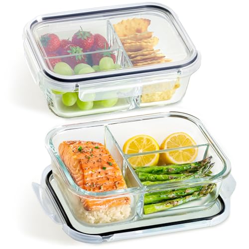 Praknu Meal Prep Boxen Glas 3 Fächer - Glasdosen 2er Set mit Deckel 1000ml - Luftdicht - BPA-Frei - Gefrierschrank & Mikrowellengeeignet Praknu Meal Prep Boxen Glas 3 Fächer - Glasdosen 2er Set mit Deckel 1000ml - Luftdicht - BPA-Frei - Gefrierschrank & Mikrowellengeeignet von Praknu