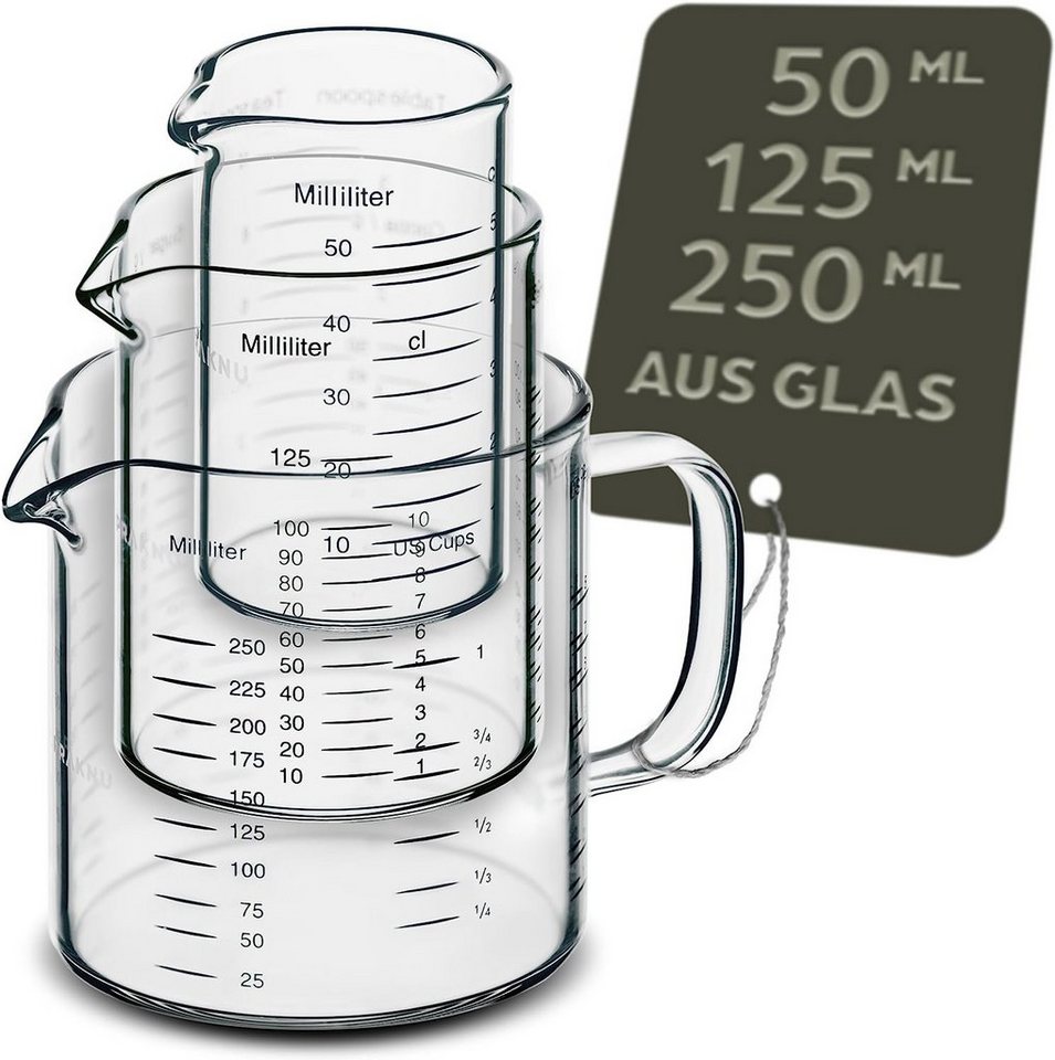 Praknu Messbecher Messbecher Set Glas 50/125/250ml, Borosilikatglas, (Set) von Praknu