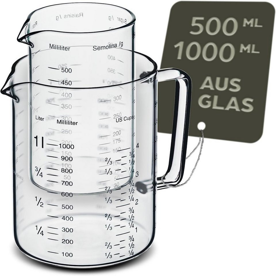 Praknu Messbecher Messbecher Set Glas 500/1000ml, Borosilikatglas, (Set) von Praknu