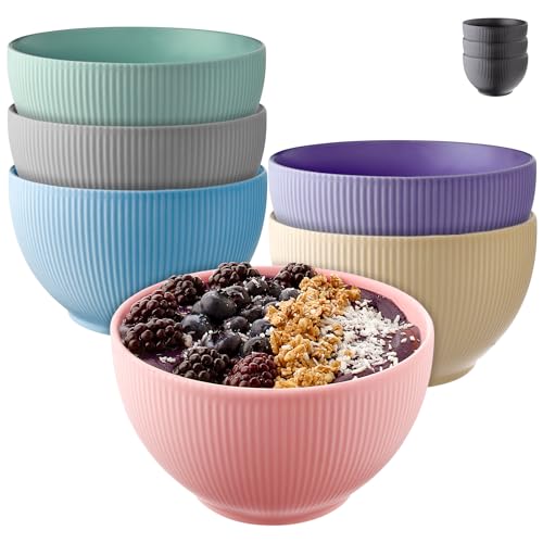 Praknu Müslischalen Set - Keramik Bunt - 6er Schalen Set - Große Müsli Schüssel - Mikrowellen- & Spülmaschinenfest - 700ml Suppenschalen (Pastellfarben) von Praknu