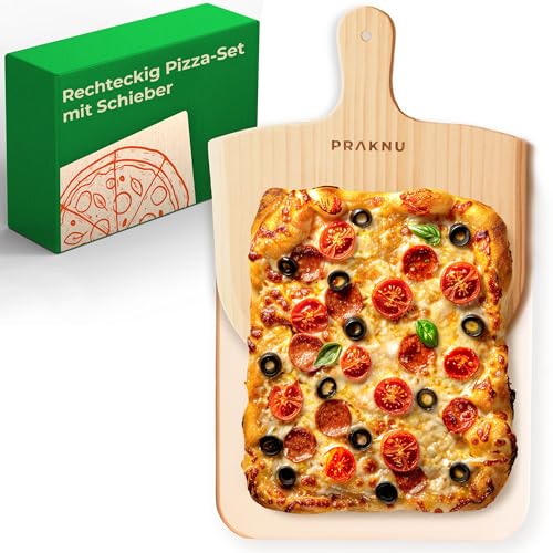 Praknu Pizzastein für Backofen & Gasgrill inkl. Pizzasschieber - 2er Set Pizzastein aus Cordierit für knusprigen Pizzaboden wie vom Italiener - bis 900 °C von Praknu