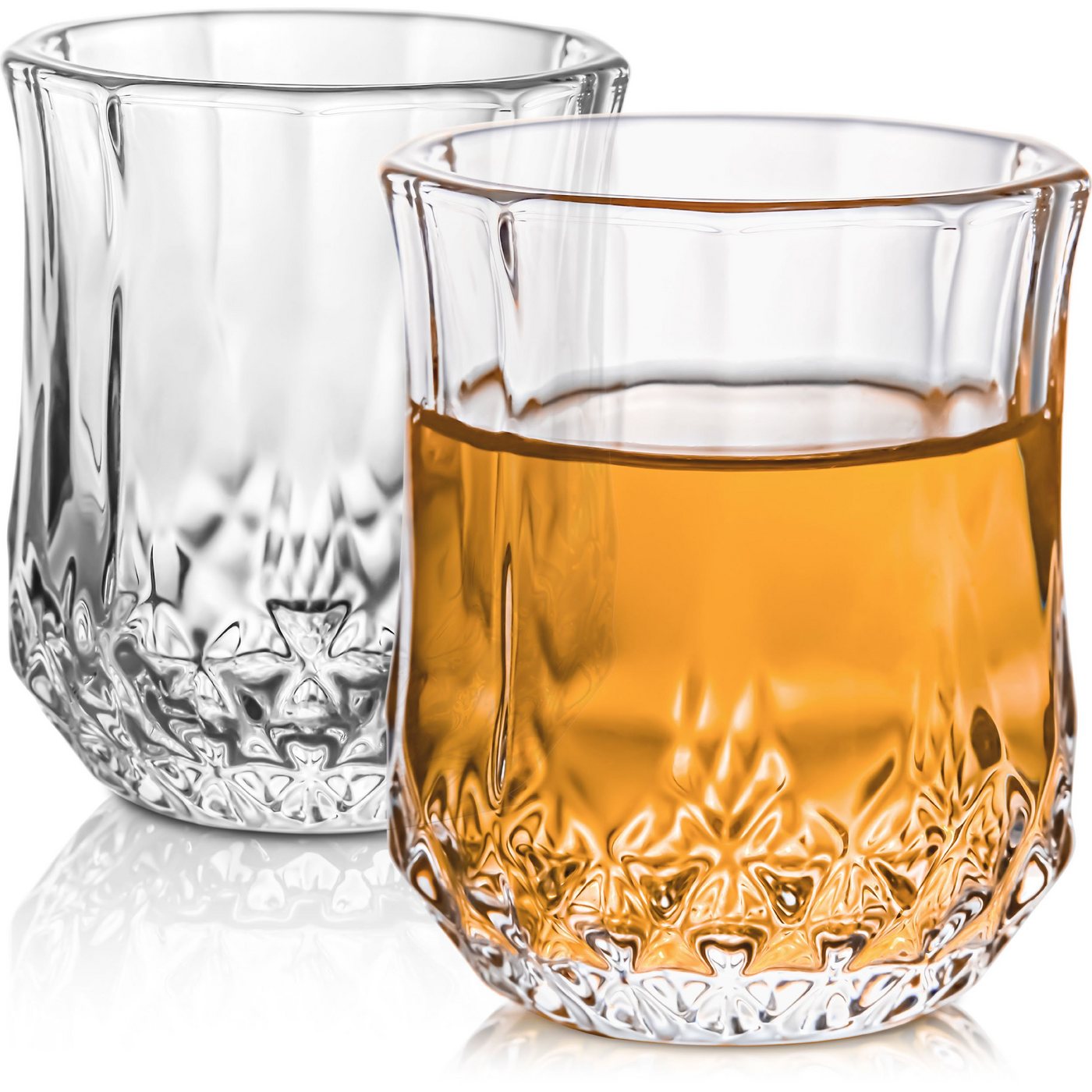 Praknu Schnapsglas 6 Schnapsgläser Kristall 4cl Curvy Whiskygläser Set, Kristallglas, Spülmaschinenfest - Standfest dank dickem Boden - Vintage Design von Praknu