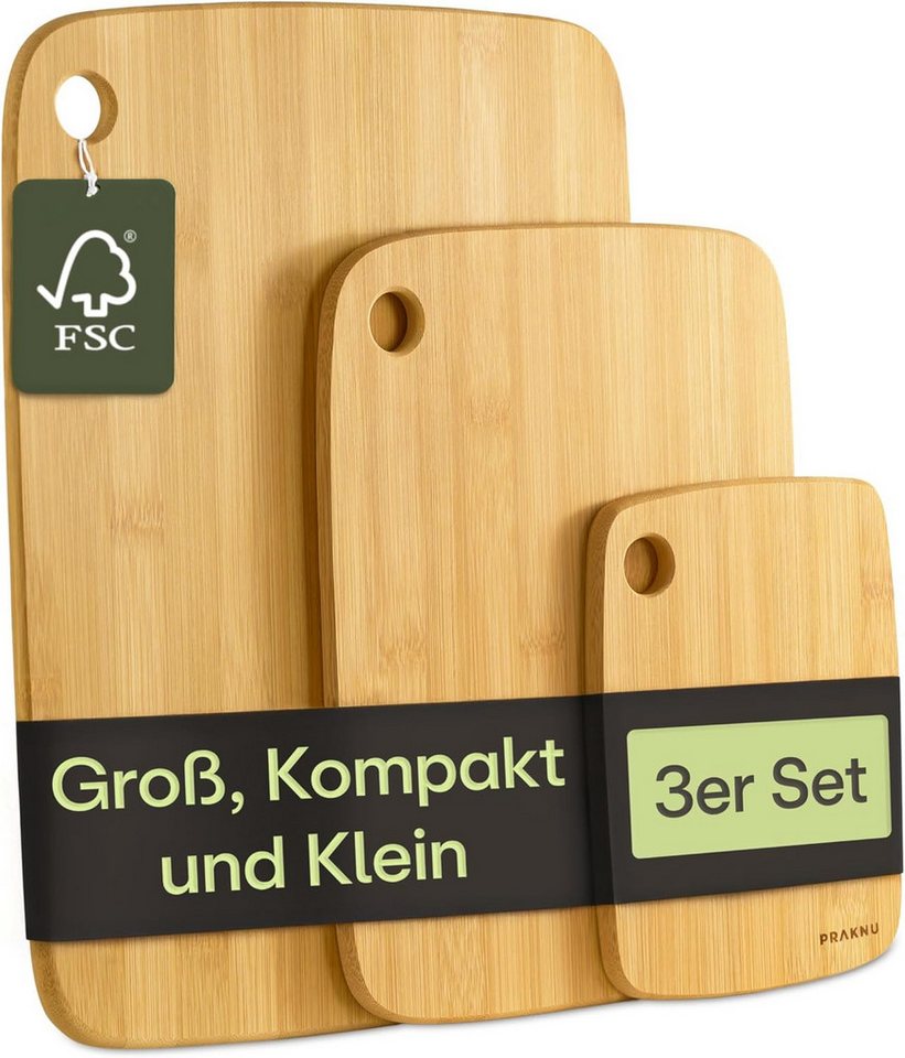 Praknu Schneidebrett Praknu Schneidebrett Holz 3er Set - Vielseitig und Robust, Bambus, (3er-Set, 3-St), Größen von Praknu