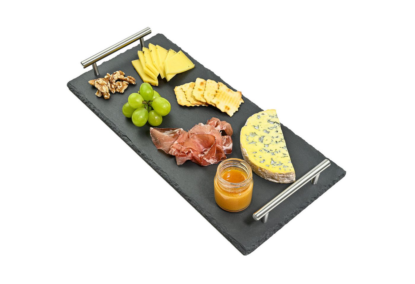 Praknu Servierplatte Schiefer Servierplatte mit Griffen - 40x20 cm, Schiefer, (Set, 1-tlg), Zum Servieren - Echter Naturschiefer - Rutschfest von Praknu