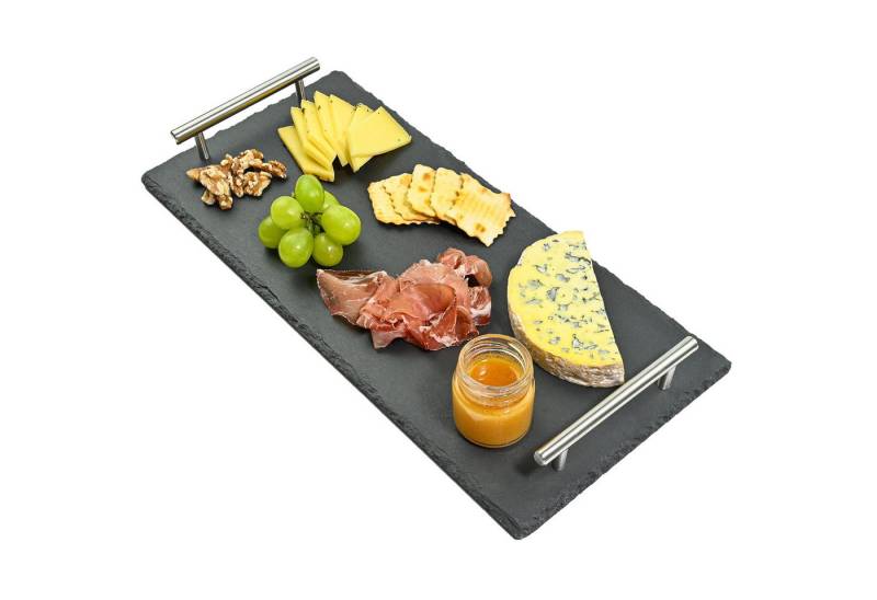 Praknu Servierplatte Schiefer Servierplatte mit Griffen - 40x20 cm, Schiefer, (Set, 1-tlg), Zum Servieren - Echter Naturschiefer - Rutschfest von Praknu