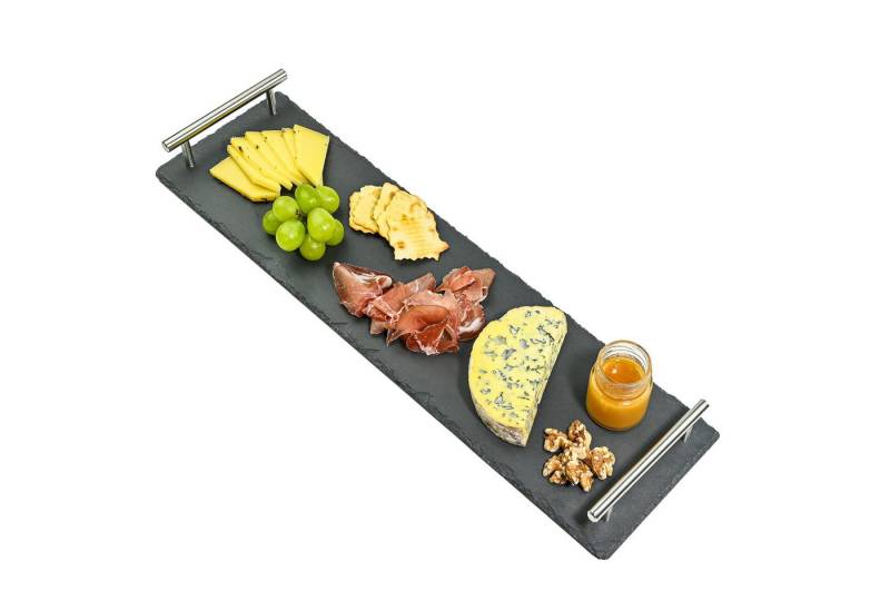 Praknu Servierplatte Schiefer Servierplatte mit Griffen - 50 cm lang, Schiefer, (Set, 1-tlg), Zum Servieren - Echter Naturschiefer - Rutschfest von Praknu