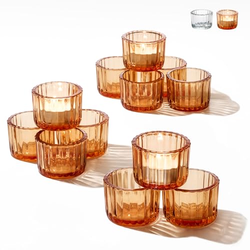 Praknu Teelichthalter Glas Klein für Tischdeko - 12er Set Runde Teelichtgläser - Stabile Kerzenhalter für Heimdekoration & Hochzeit (Gold) von Praknu