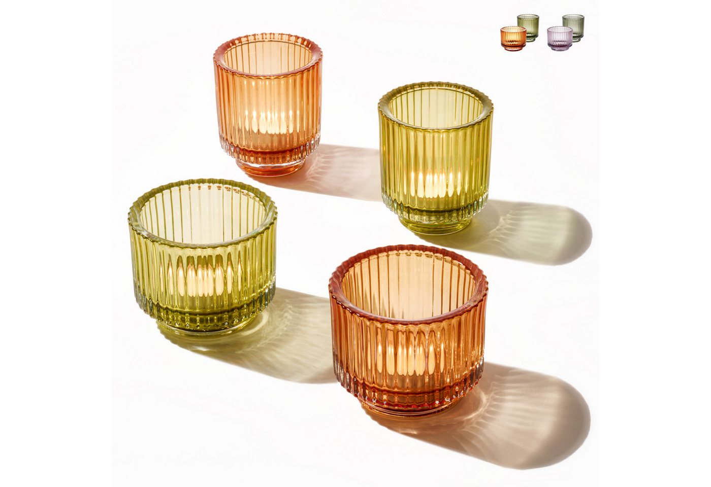 Praknu Teelichthalter Set Gold - Teelichtgläser Grün - Teelicht Glas Im Set Für Tischdeko (4 St), Stabile Kerzenhalter mit Stil für Heimdekoration & Hochzeit von Praknu