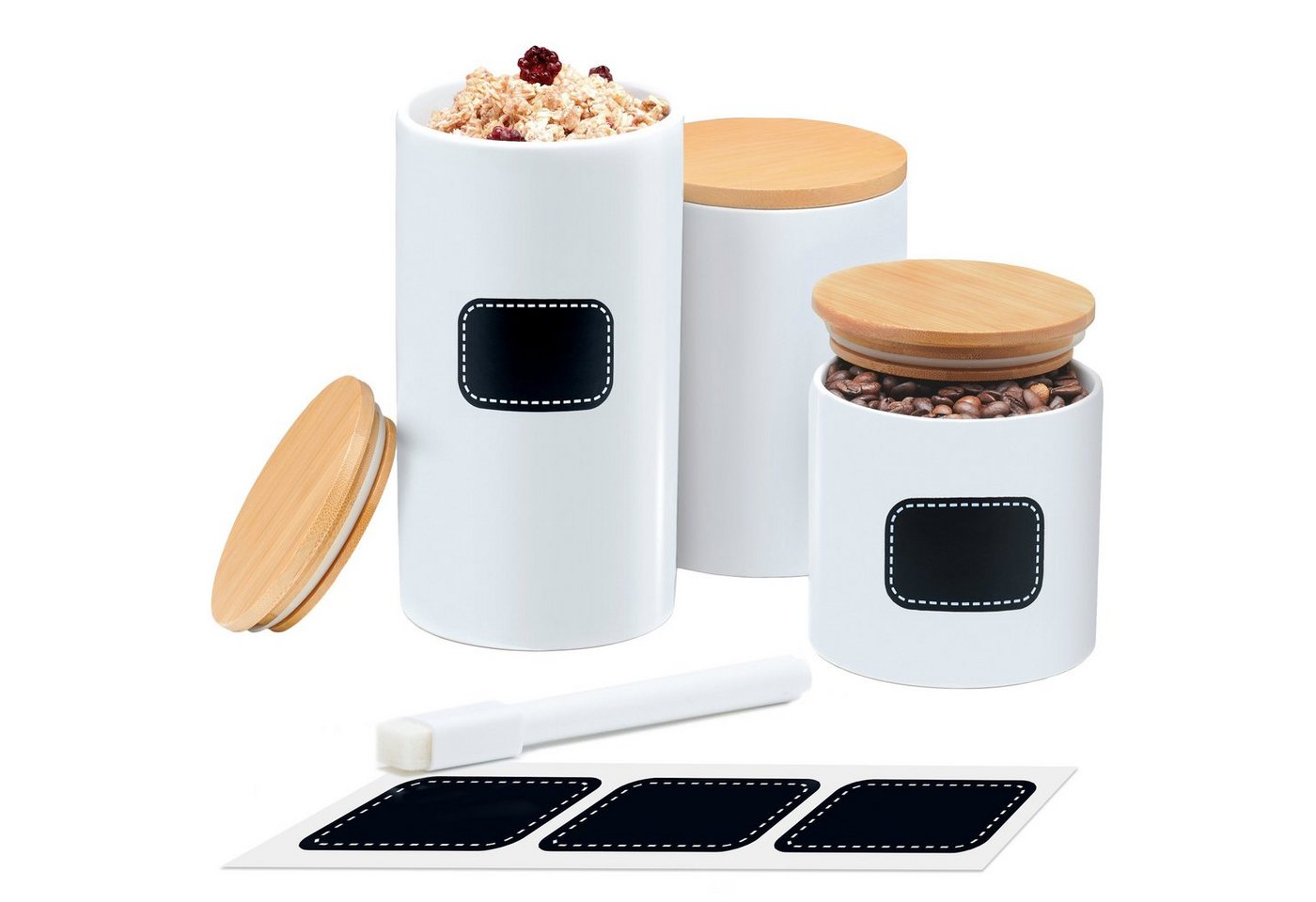 Praknu Vorratsdose Keramikdosen mit Deckel Luftdicht Weiß - Vorratsdosen 3er Set, Keramik, (Set, 3-tlg), Für Kaffee Aufbewahrung Organisation, Aufbewahrungsdosen Keksdose Weiß von Praknu