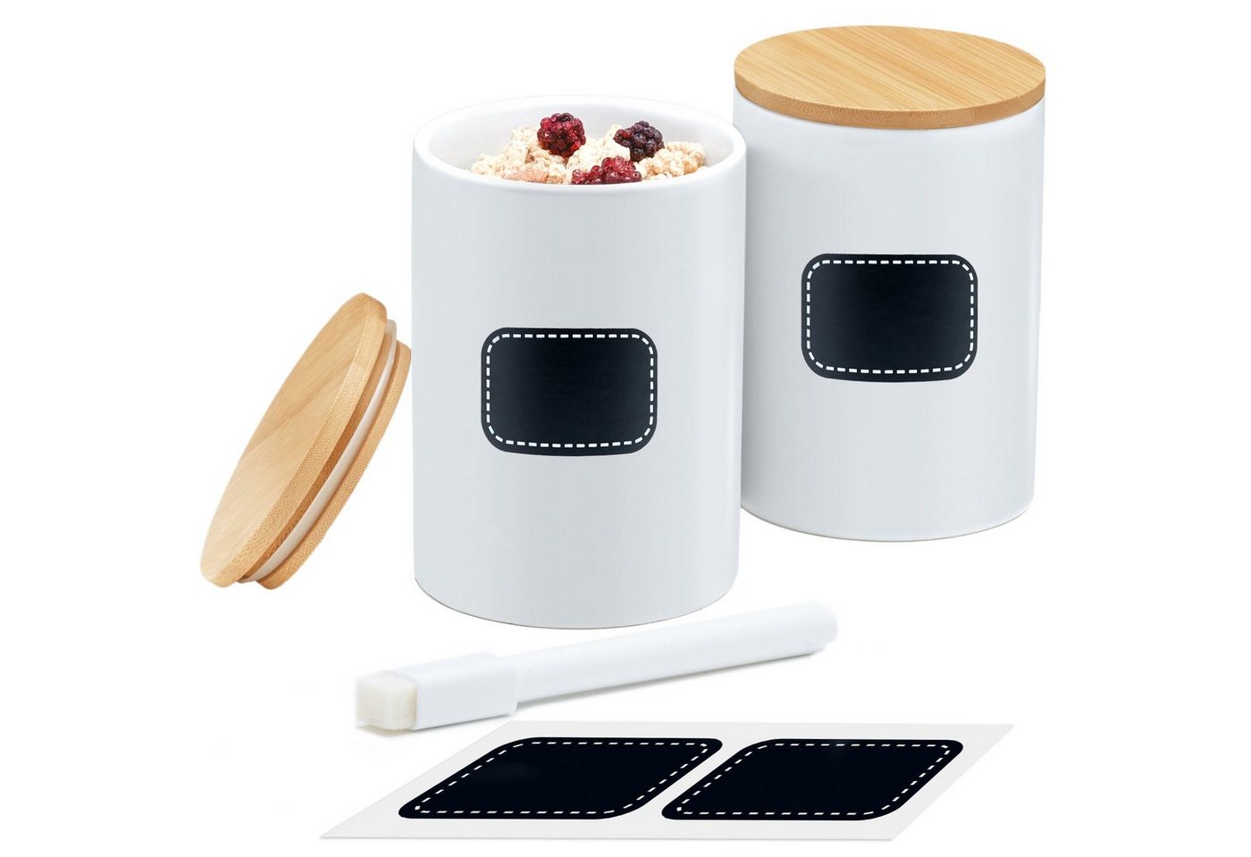 Praknu Vorratsdose Keramik Dosen 2er Set Weiß 600ml, Keramik, (Set, 2-tlg), Für Kaffee Aufbewahrung Organisation, Aufbewahrungsdosen Keksdose Weiß von Praknu