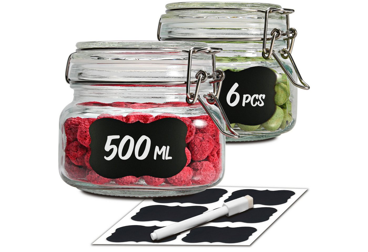 Praknu Vorratsglas 6 Vorratsgläser Bügelverschluss 500ml, Glas, (Set, 6-tlg), Luftdichte Deckel mit Dichtung, Vorratsbehälter für Lebensmittel von Praknu