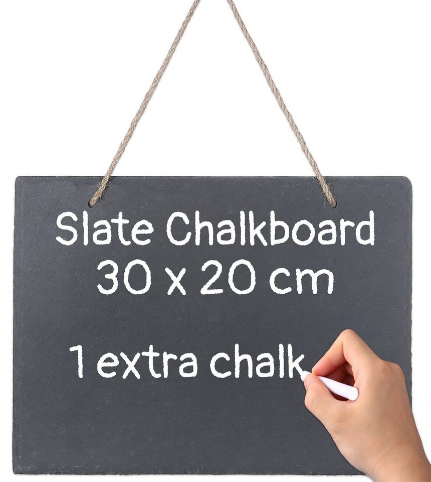 Praknu Wandtafel Schiefertafel Querformat mit Kreide, (Set, 1-tlg), 30x20 cm - Bruchsicher - Mit Kreide und Jutekordel von Praknu