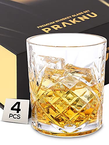 Praknu Whisky Gläser 4er Set mit Geschenkbox - Edles Kristallglas 300ml - Whiskey Glas zum Verschenken von Praknu