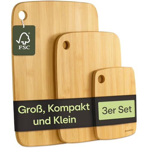 Praknu Schneidebrett Holz 3er Set - Vielseitig und Robust - Nachhaltiges FSC® Bambus Küchenbrett für Gemüse, Fleisch & Brot - Verschiedene Größen von Praknu