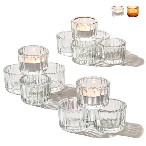 Praknu Teelichthalter Glas Set - Für Tischdeko - 12er Set Runde Teelichtgläser - Stabile Teelichtglas Kerzenhalter für Heimdekoration & Hochzeit von Praknu