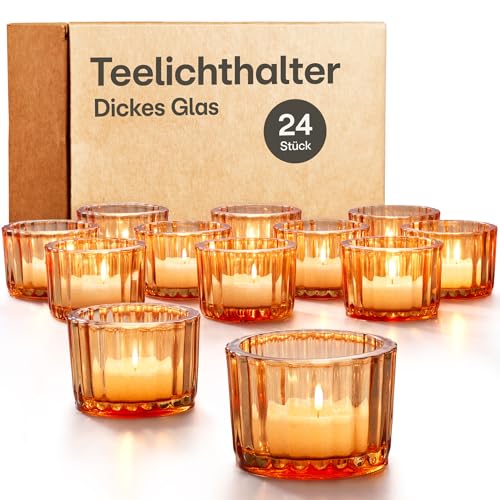 Praknu 24 Teelichthalter Glas Kerzenhalter Gold - Ø 5,5cm Elegante Teelichtgläser als Tischdekoration Hochzeit oder Geburtstagsfeier von Praknu