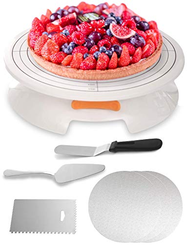 Tortenplatte Drehbar Set 5-teilig - 30cm Drehteller Torte - rutschfest - Zum Dekorieren und Verzieren von Praknu